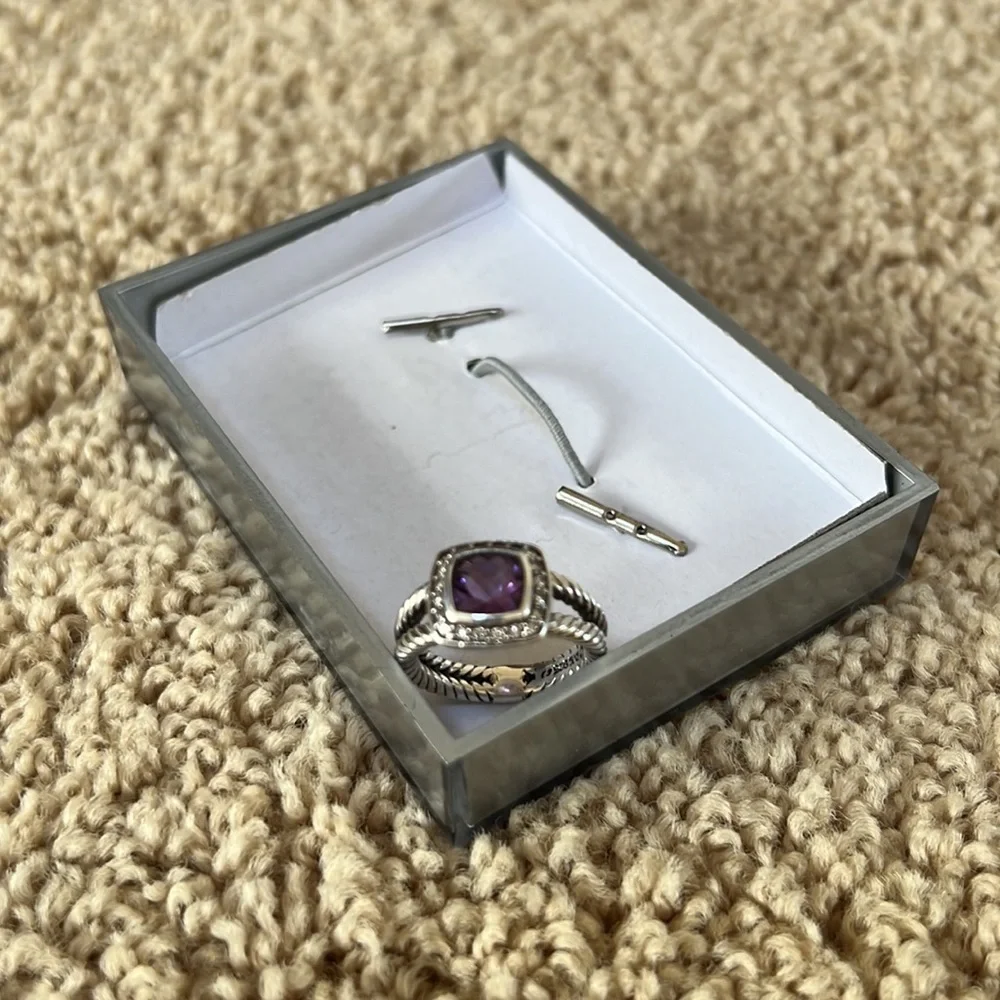 DAVID YURMAN Albion petite ring with amethyst stone and diamonds in size 6